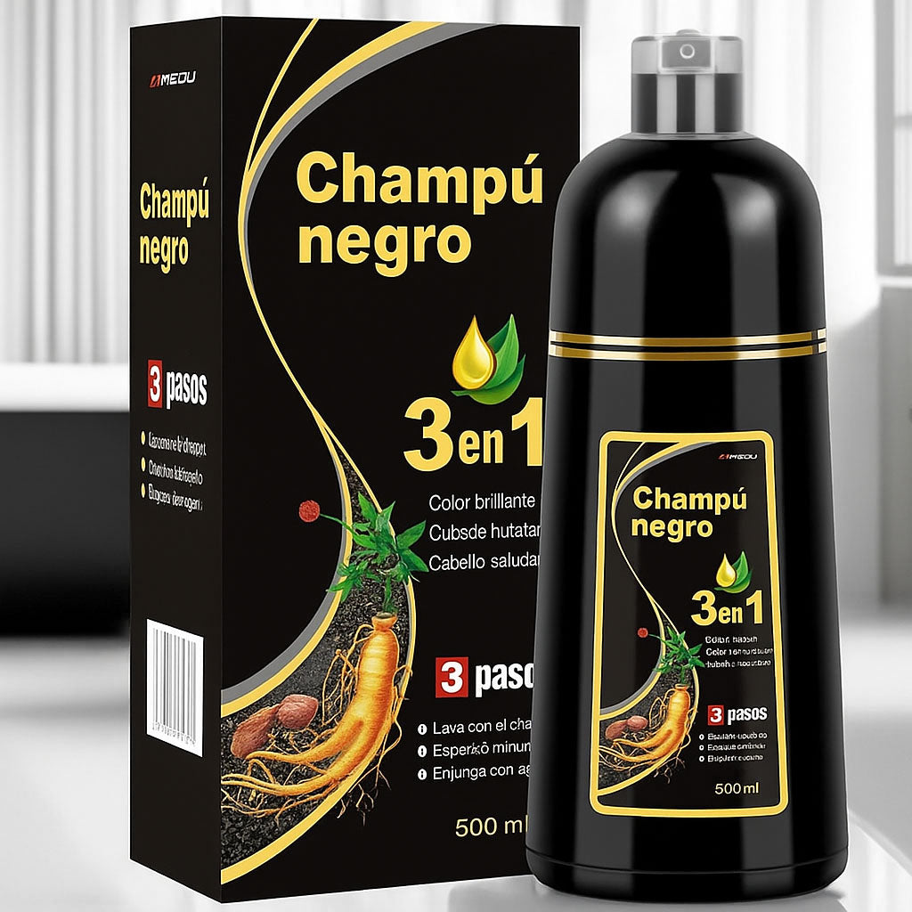30% OFF 🔥 Champú Negro 3 en 1 – Solución rápida y natural contra las canas.