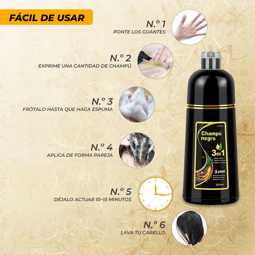 30% OFF 🔥 Champú Negro 3 en 1 – Solución rápida y natural contra las canas.